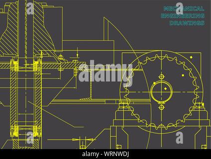 Engineering illustrations. Blueprints. Mechanical drawings. Technical Design. Banner. Gray Stock Vector