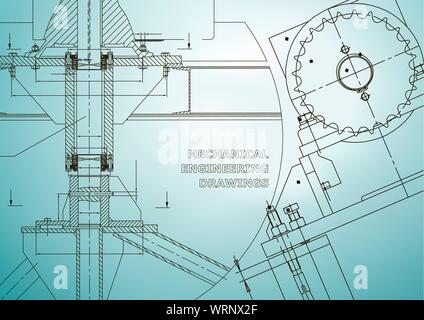 Engineering backgrounds. Technical. Mechanical engineering drawings. Blueprints. Light blue Stock Vector