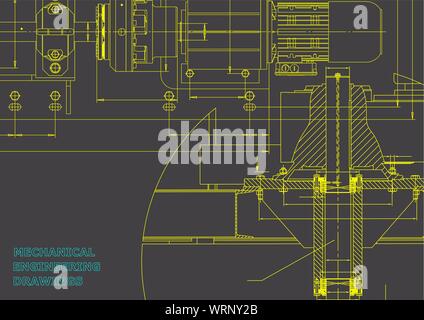 Engineering backgrounds. Mechanical engineering drawings. Technical Design. Blueprints. Gray Stock Vector