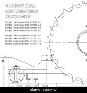 Mechanical engineering drawings on a white background. Vector Stock Vector
