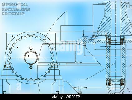 Blueprints. Engineering backgrounds. Mechanical engineering drawings. Cover. Technical Design. Blue Stock Vector