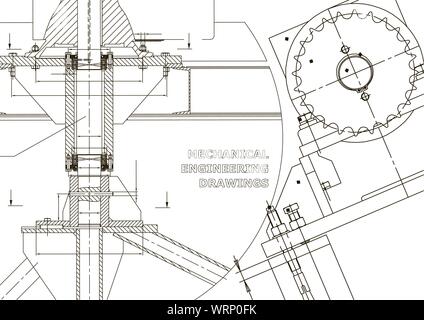 Engineering backgrounds. Technical. Mechanical engineering drawings. Blueprints. White Stock Vector