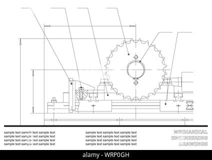 Mechanical drawings on a white background. Engineering illustration Stock Vector