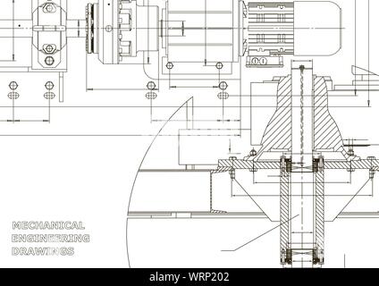 Engineering backgrounds. Mechanical engineering drawings. Technical Design. Blueprints. White Stock Vector