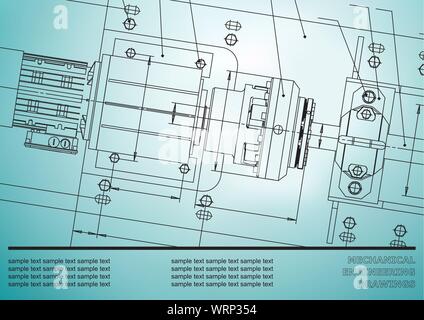 Mechanical engineering drawings on a light blue background. Vector. Background for inscription Stock Vector