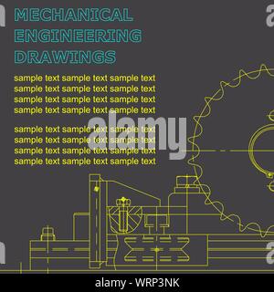Mechanical drawings on a gray background. Engineering illustration ...