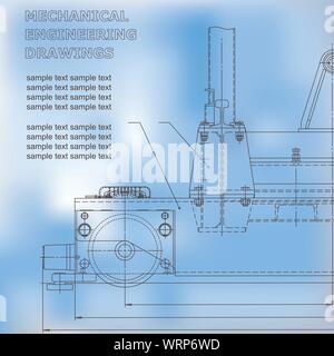 Mechanical engineering drawings on a white and blue background Stock Vector