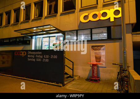 ZURICH, SWITZERLAND - CIRCA OCTOBER, 2018: entrance to Coop grocery store in Zurich. Stock Photo