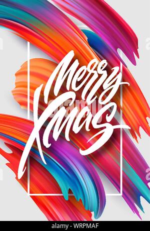 Merry Christmas hand drawn lettering banner design Stock Vector