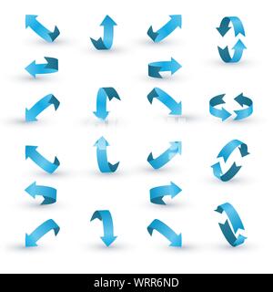 Blue ribbon arrow set. Arrow stickerst various angles and directions. Stock Vector