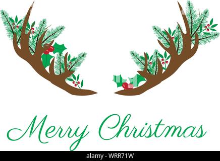 vector illustration of Christmas antlers with fir tree branches. Stock Vector