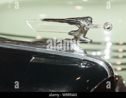 Hood ornament of a 1942 Packard on display at the American Car Museum, Tacoma, Washington. 9 May, 2015. Stock Photo