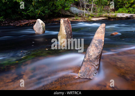 Large rocks in cascade on Little River - Corn Mill Shoals Trail, DuPont State Recreational Forest, Cedar Mountain, North Carolina, USA Stock Photo