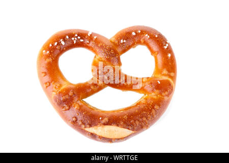 Traditional Bavarian salty pretzel close up isolated over white background Stock Photo