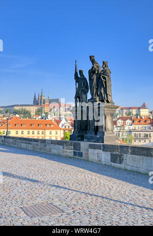 The statues along the Charles Bridge in Prague, Czech Republic. Stock Photo
