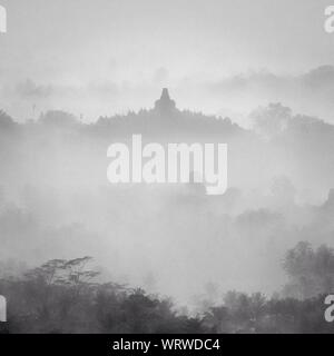 Low Angle View Of Borobudur Temple In Foggy Weather