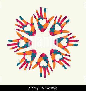 hand shaped puzzle logo for autism day concept vector illustration Stock Vector