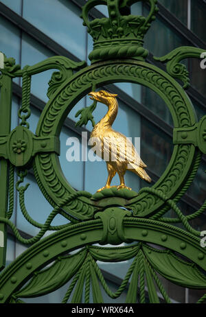 A golden liver bird sculpture on The Liverpool Sailors' Home Gate Stock Photo