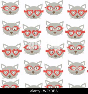 Cool cats in sunglasses seamless pattern. It is located in swatch menu, vector image. Stock Vector