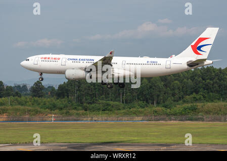 Chengdu airport, Sichuan province, China - August 28, 2019 : China Eastern airlines Airbus A330 commercial airplane landing in Chengdu. Stock Photo