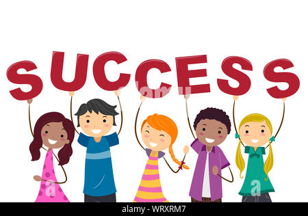 Illustration of Stickman Teens Girl and Guy Holding Up Success Lettering Stock Photo