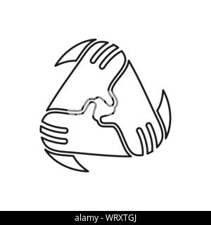 Triangle hand Commitment Teamwork Together Outline Logo Stock Vector