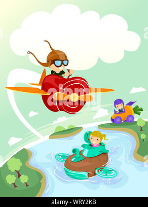 Illustration of Stickman Kids Riding a Vegetable Train with Vegetables ...