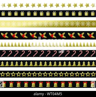 Christmas black and gold seamless borders. Vector washi types set Stock Vector