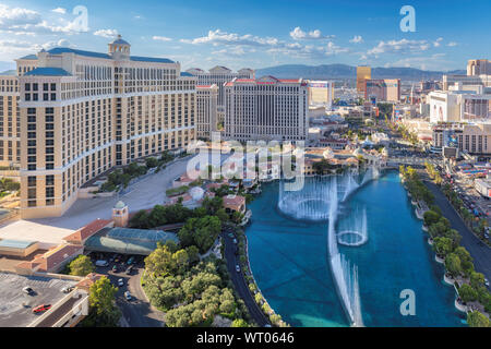 Aerial view of fountain show and Las Vegas strip in Nevada Stock Photo