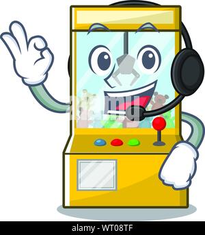 With headphone miniature crane game in shape characters vector illustration Stock Vector