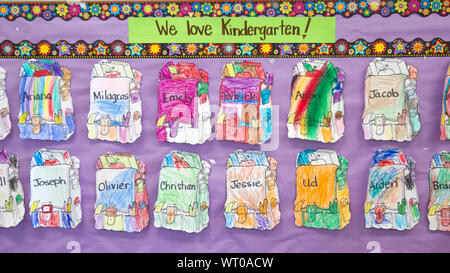 Posters in Kindergarten Classroom Stock Photo