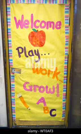 Posters in Kindergarten Classroom Stock Photo