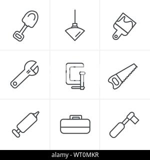 Line Icons Style Basic - Tools and Construction icons Stock Vector