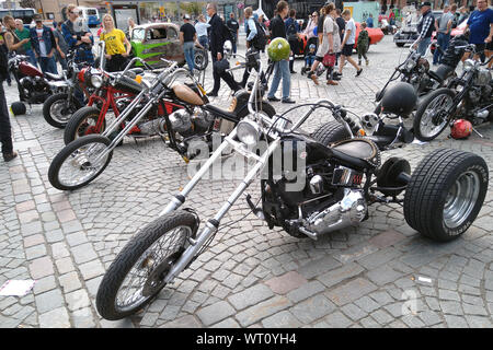 Motorcycles parked in bike show Mansen Mäntä Messut (Tampere piston fair in English), Tampere, Finland Stock Photo