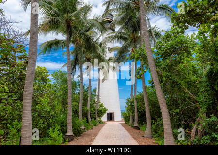 Cape Florida Lighthouse and palms around Stock Photo