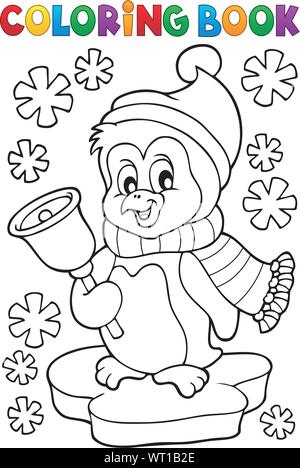 Coloring book Christmas penguin topic 1 Stock Vector