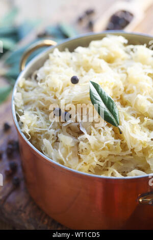 Sauerkraut In A Copper Pot Stock Photo