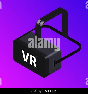 Isometric 3D virtual goggles. Virtual Reality Concept isolated on violet or purple gradient background for banner and website. Modern flat design. Stock Vector