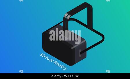 Isometric 3D virtual goggles. Virtual Reality Concept isolated on blue and green gradient background for banner and website. Modern flat design. Stock Vector