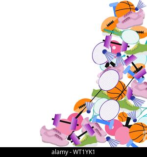 Vector illustration with sports equipment for playing american football, basketball, table tennis, tennis, badminton. Sport Healthy lifestyle. Design Stock Vector