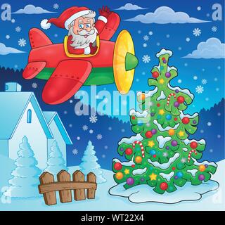 Christmas theme Santa Claus in plane Stock Vector