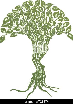 Optical Illusion Tree Faces Concept Stock Vector
