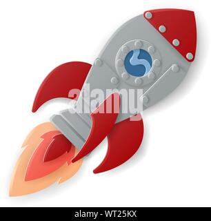 Space Rocket Ship Cartoon Paper Craft Style Stock Vector