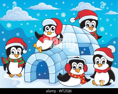 Igloo with penguins theme 2 Stock Vector