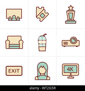 Silhouette Movie theater and cinema icons - vector icon set Stock ...
