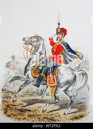 Royal Prussian Army, Guards Corps, Preußens Heer, preussische Garde, Garde Husaren Regiment, Offizier, Digital improved reproduction of an illustration from the 19th century Stock Photo