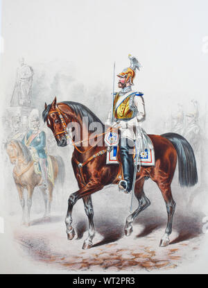 Royal Prussian Army, Guards Corps, Preußens Heer, preussische Garde, Garde Kürassier Regiment, Offizier, Digital improved reproduction of an illustration from the 19th century Stock Photo