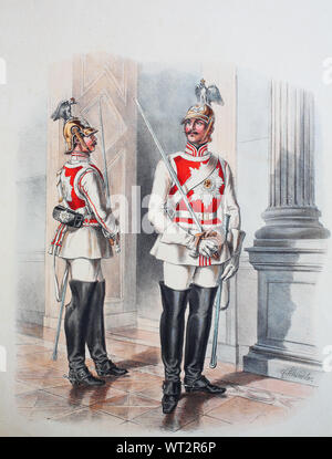Royal Prussian Army, Guards Corps, Gardes du Corps, personal bodyguard of the king of Prussia, Preußens Heer, preussische Garde, Garde du Corps in Galauniform, Digital improved reproduction of an illustration from the 19th century Stock Photo