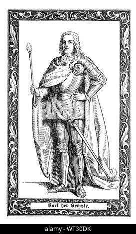 Charles VI., Holy Roman Emperor from 1711-1740. Karl VI. Franz Joseph Wenzel Balthasar Johann Anton Ignaz, 1685-1740, von 1711 bis 1740 römisch-deutscher Kaiser, Digital improved reproduction of an illustration from the 19th century Stock Photo