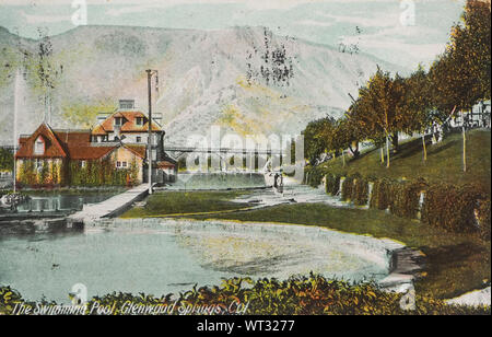 The swimming pool at Glenwood Springs, Colorado, vintage post card from ca 1908 Stock Photo